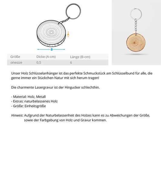 Holz Schlüsselanhänger Rund mit Lasergravur Maße