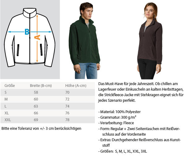 Fleecejacke Größen