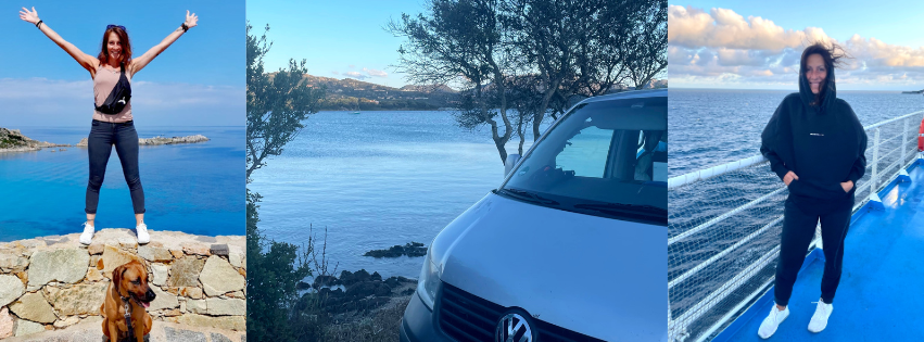 Frau am Meer, Collage mit Bus, VW