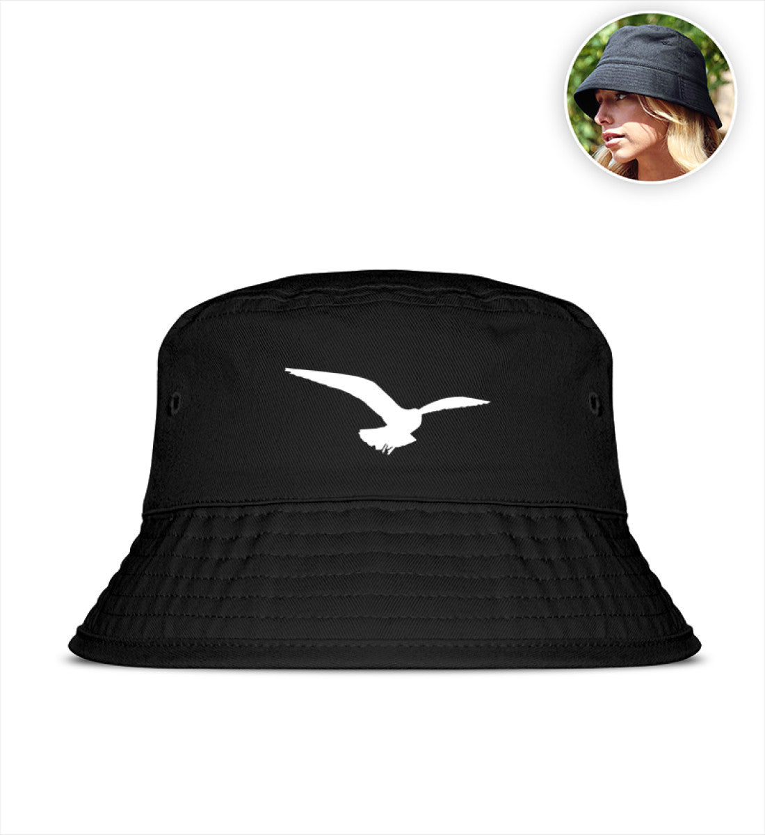 Anglerhut schwarz Frau Logo Adler