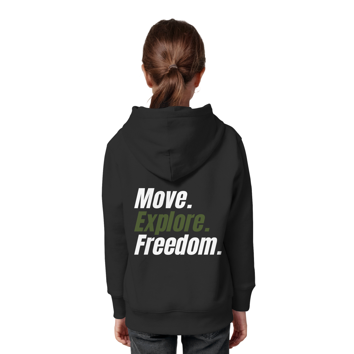 Kids Hoodie mit Backprint - Move.Explore.Freedom