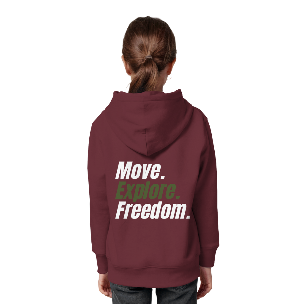 Kids Hoodie mit Backprint - Move.Explore.Freedom