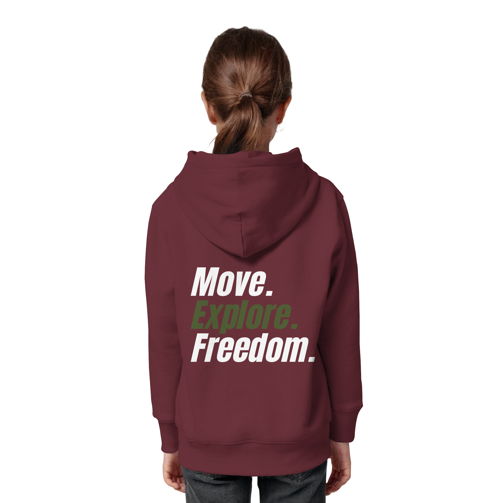 Kids Hoodie mit Backprint - Move.Explore.Freedom