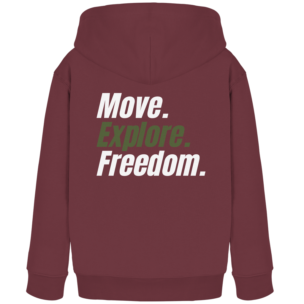 Kids Hoodie mit Backprint - Move.Explore.Freedom
