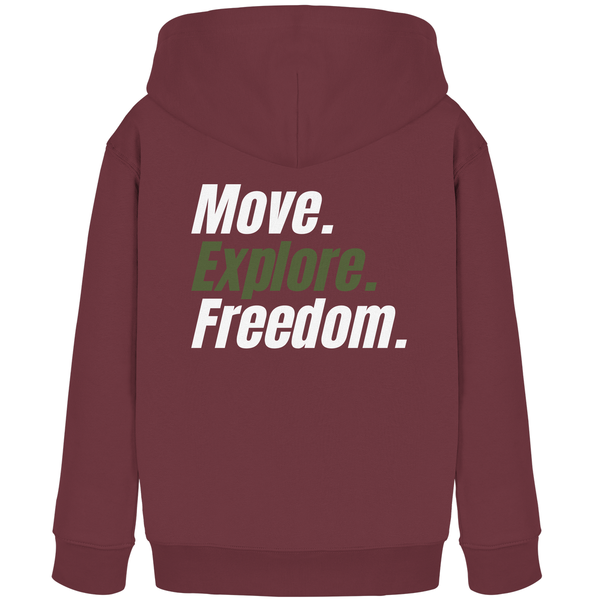 Kids Hoodie mit Backprint - Move.Explore.Freedom