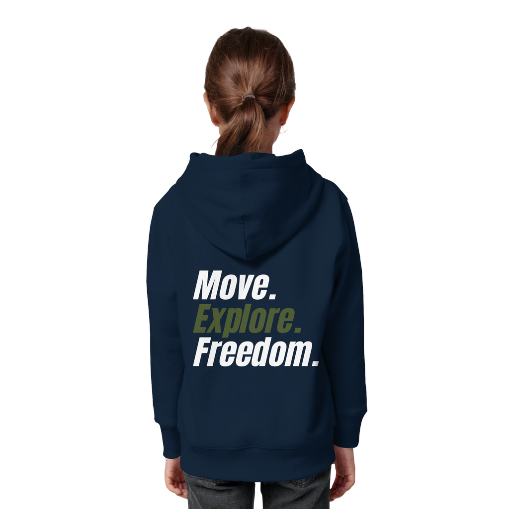 Kids Hoodie mit Backprint - Move.Explore.Freedom