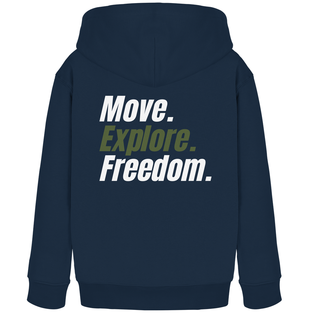 Kids Hoodie mit Backprint - Move.Explore.Freedom