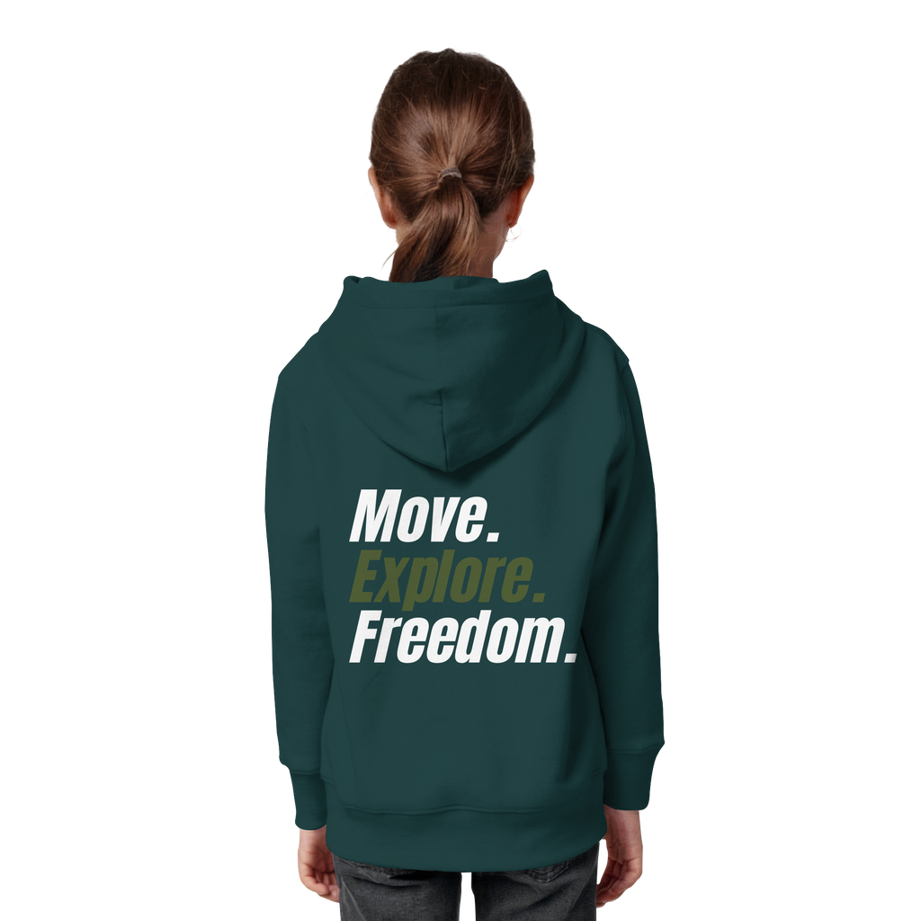 Kids Hoodie mit Backprint - Move.Explore.Freedom