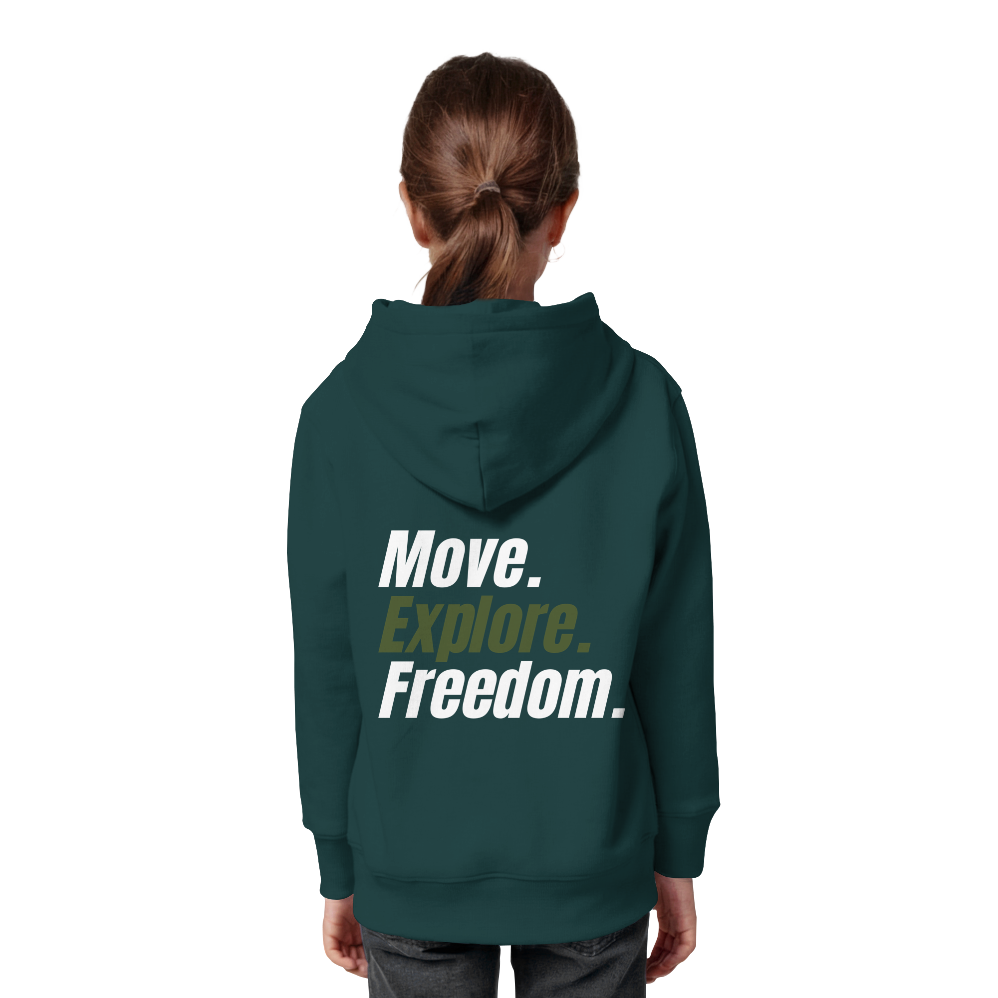 Kids Hoodie mit Backprint - Move.Explore.Freedom