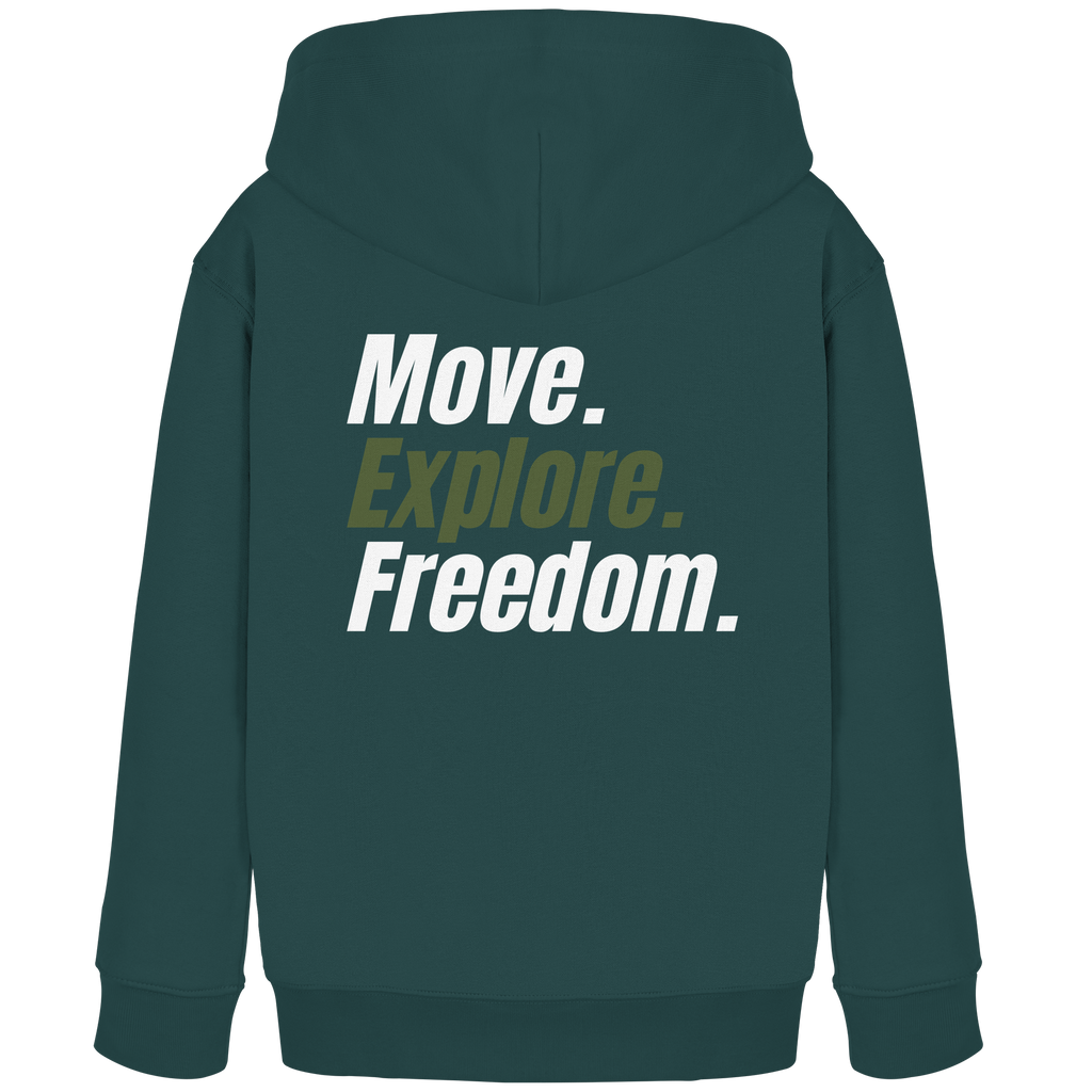 Kids Hoodie mit Backprint - Move.Explore.Freedom