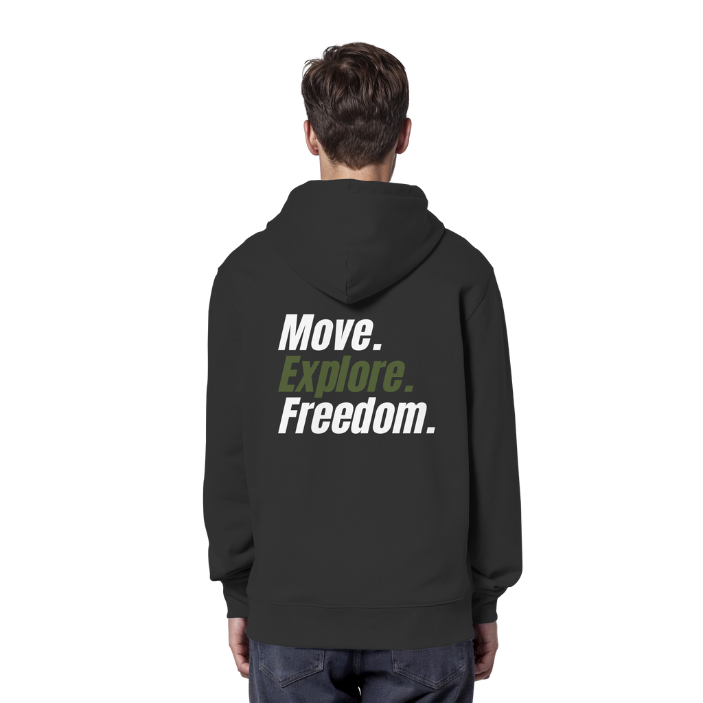 Unisex Hoodie mit Backprint - Move.Explore.Freedom