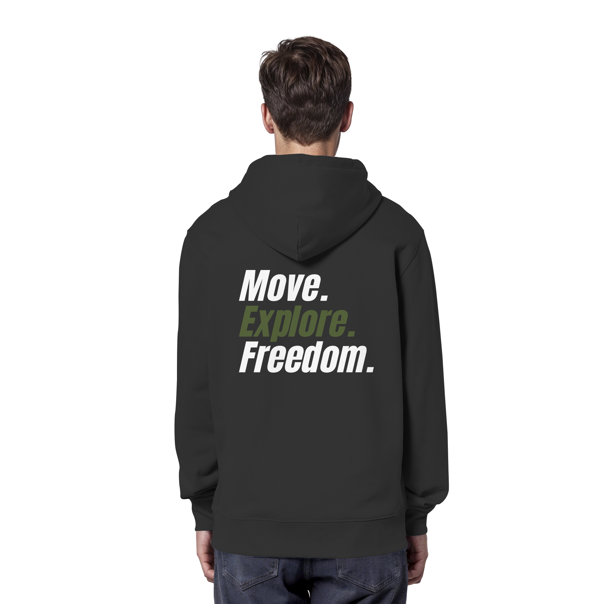Unisex Hoodie mit Backprint - Move.Explore.Freedom