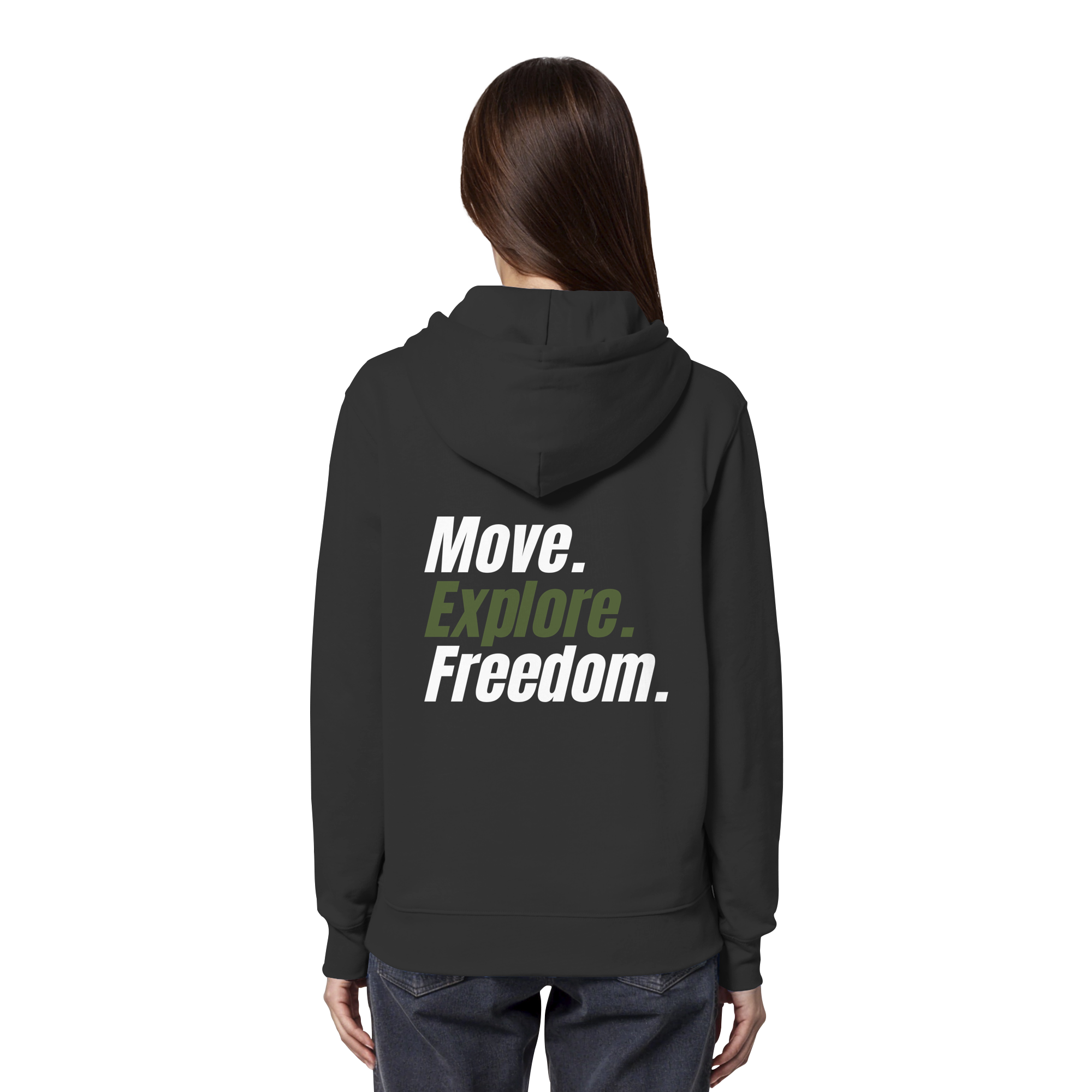 Unisex Hoodie mit Backprint - Move.Explore.Freedom