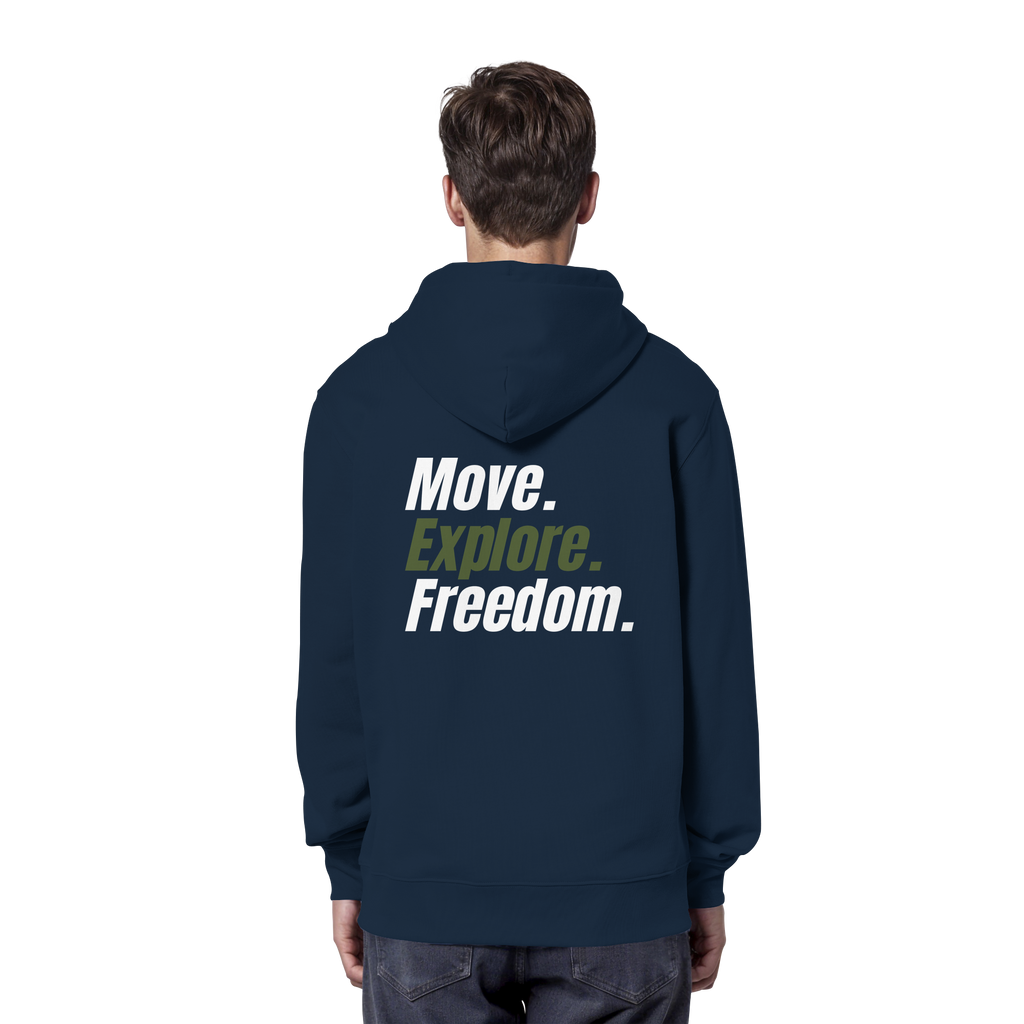 Unisex Hoodie mit Backprint - Move.Explore.Freedom