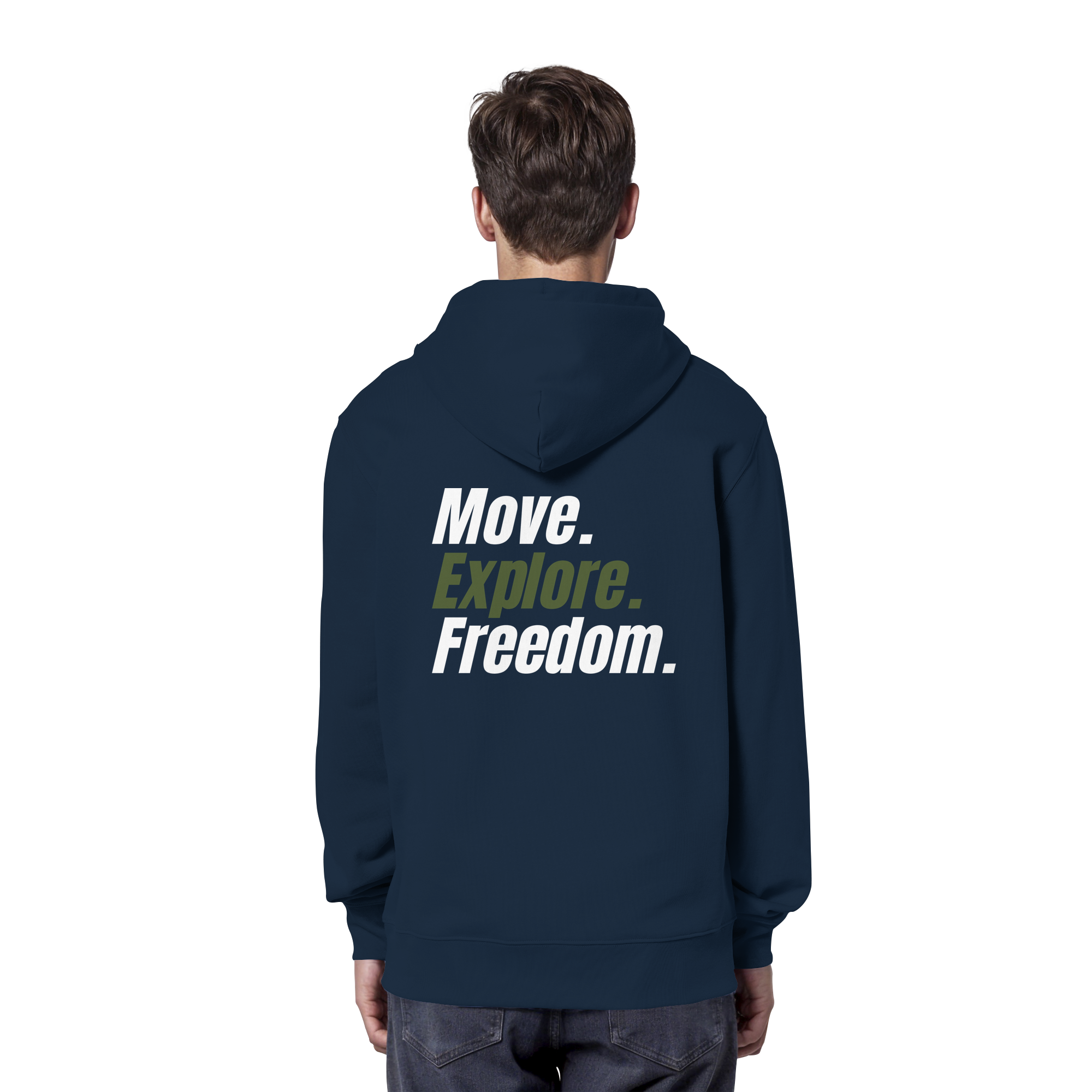 Unisex Hoodie mit Backprint - Move.Explore.Freedom