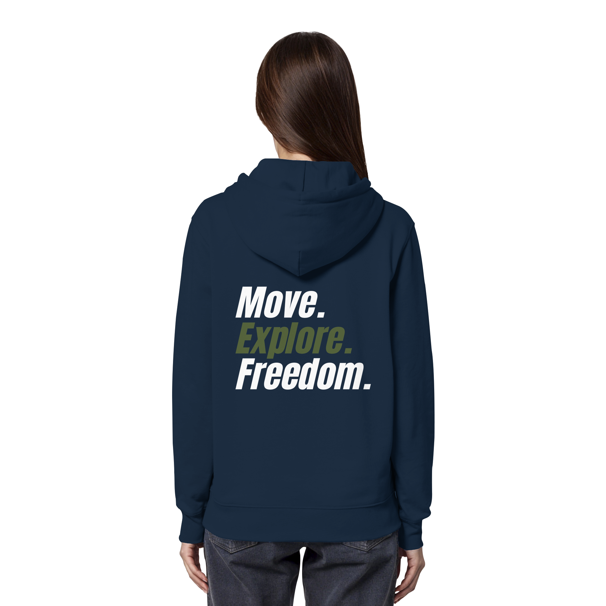 Unisex Hoodie mit Backprint - Move.Explore.Freedom