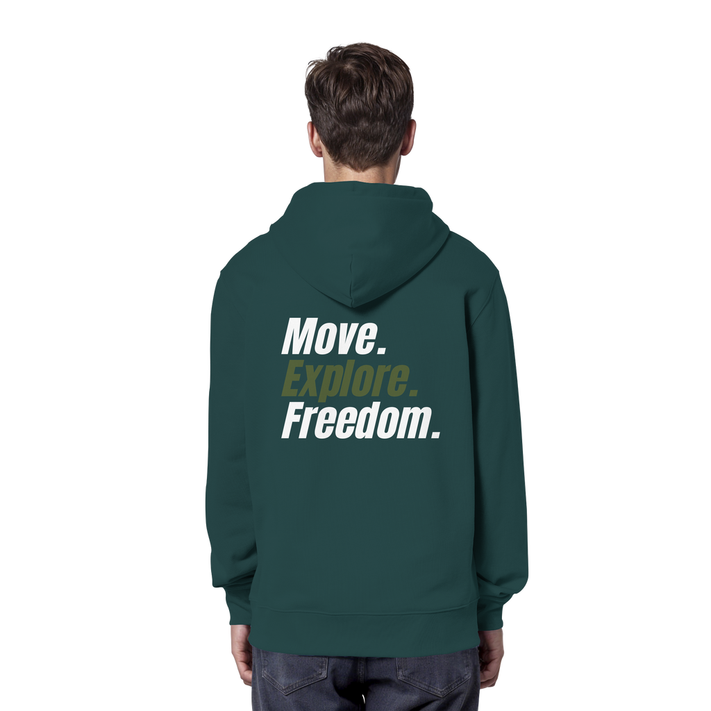 Unisex Hoodie mit Backprint - Move.Explore.Freedom