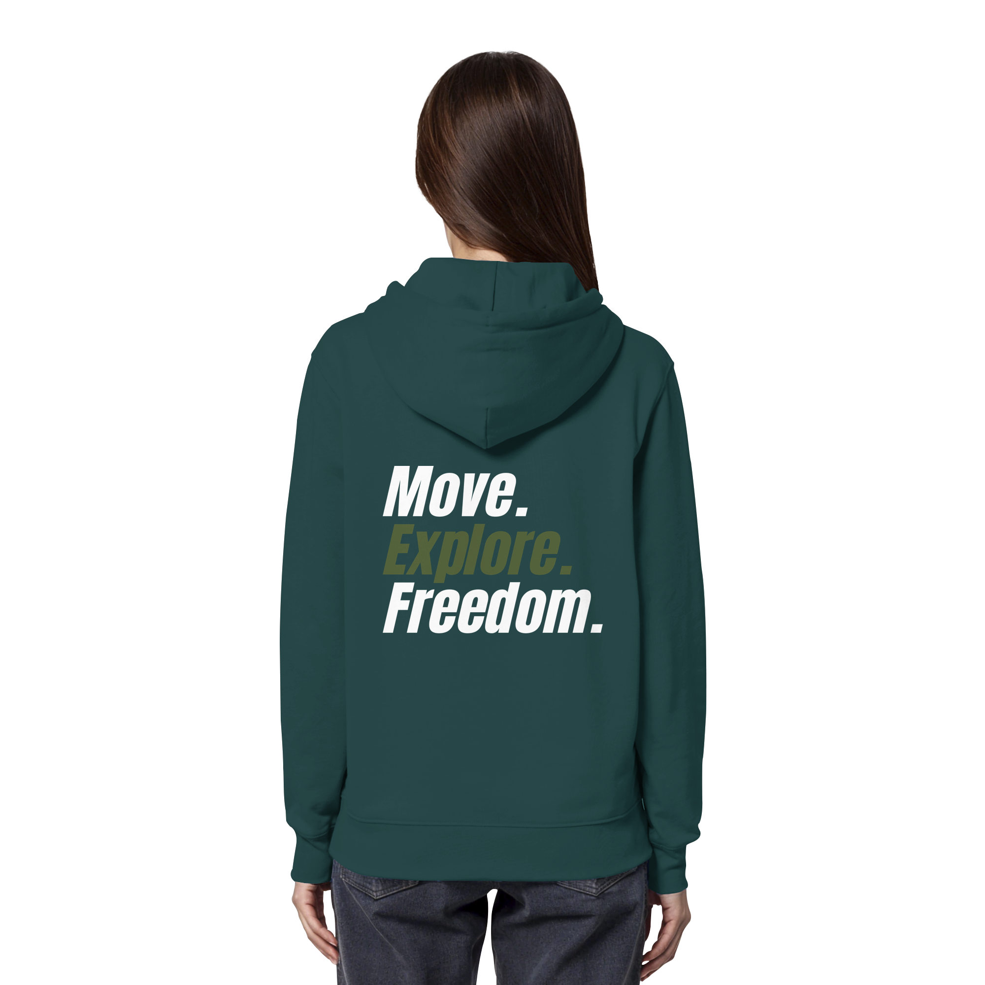Unisex Hoodie mit Backprint - Move.Explore.Freedom