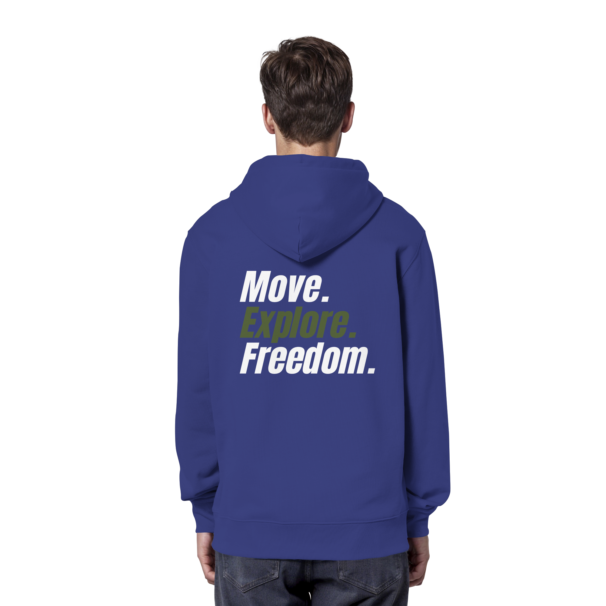 Unisex Hoodie mit Backprint - Move.Explore.Freedom