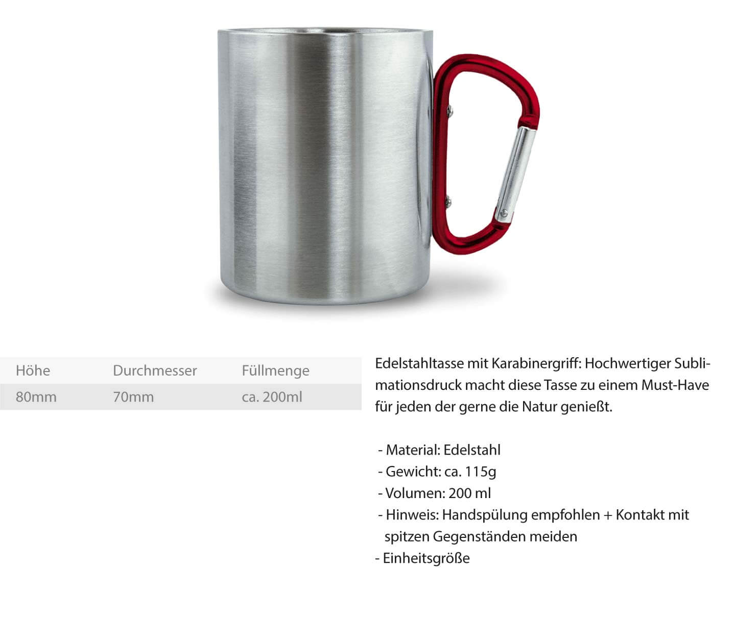 Produktdetails für Tasse mit Karabiner