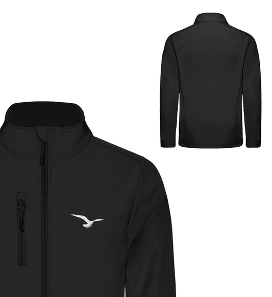 Softshell Jacke schwarz mit Logo, von vorne und hinten
